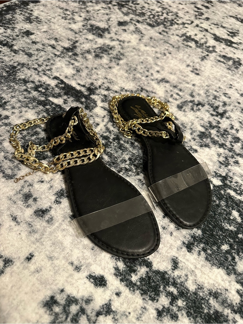 Black Women's Chain-Accent Slide Sandals